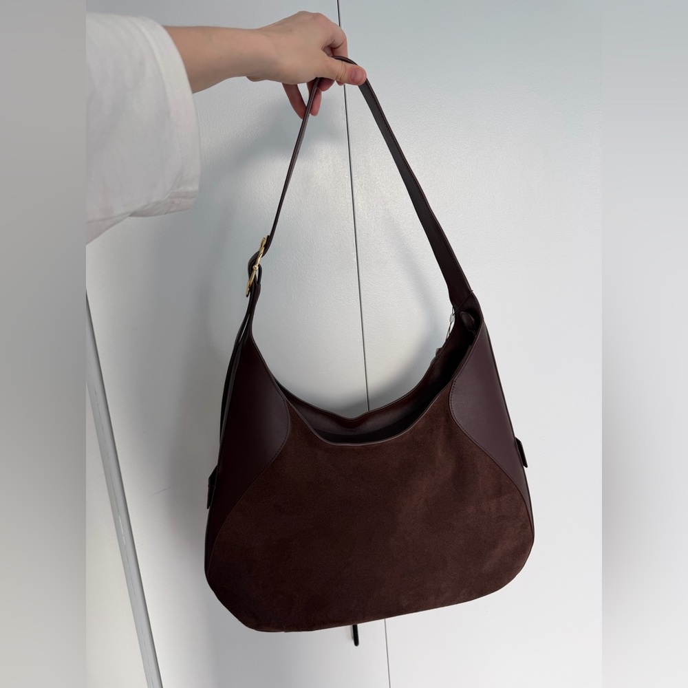 Oleada Marina Hobo Bag Mocha Suede & Top Grain Leather - Elegant Carryall